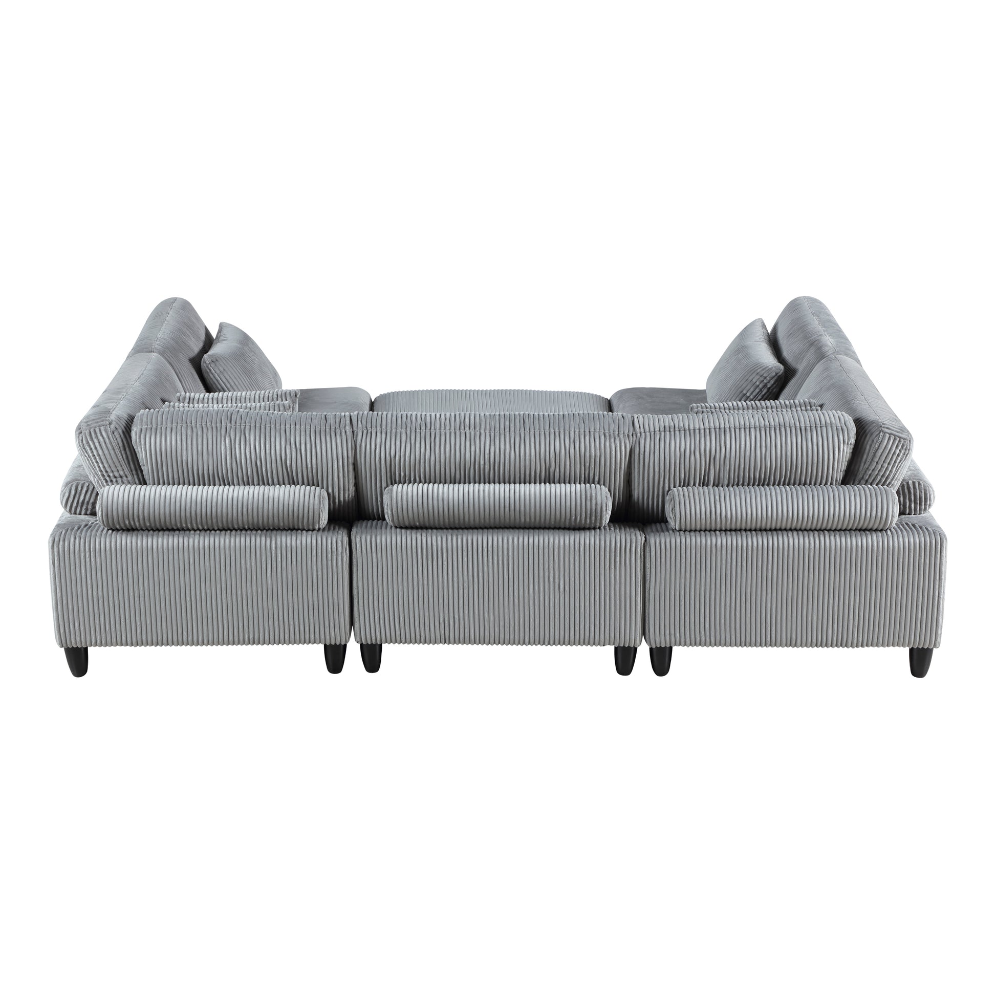 6Pc Modular Sectional Set Gray Corduroy Upholstery 3X Armless Chairs 2X Corner Seats 1X Ottoman Pillows Living Room Furniture Gray Corduroy Wood Primary Living Space Contemporary,Modern Modular