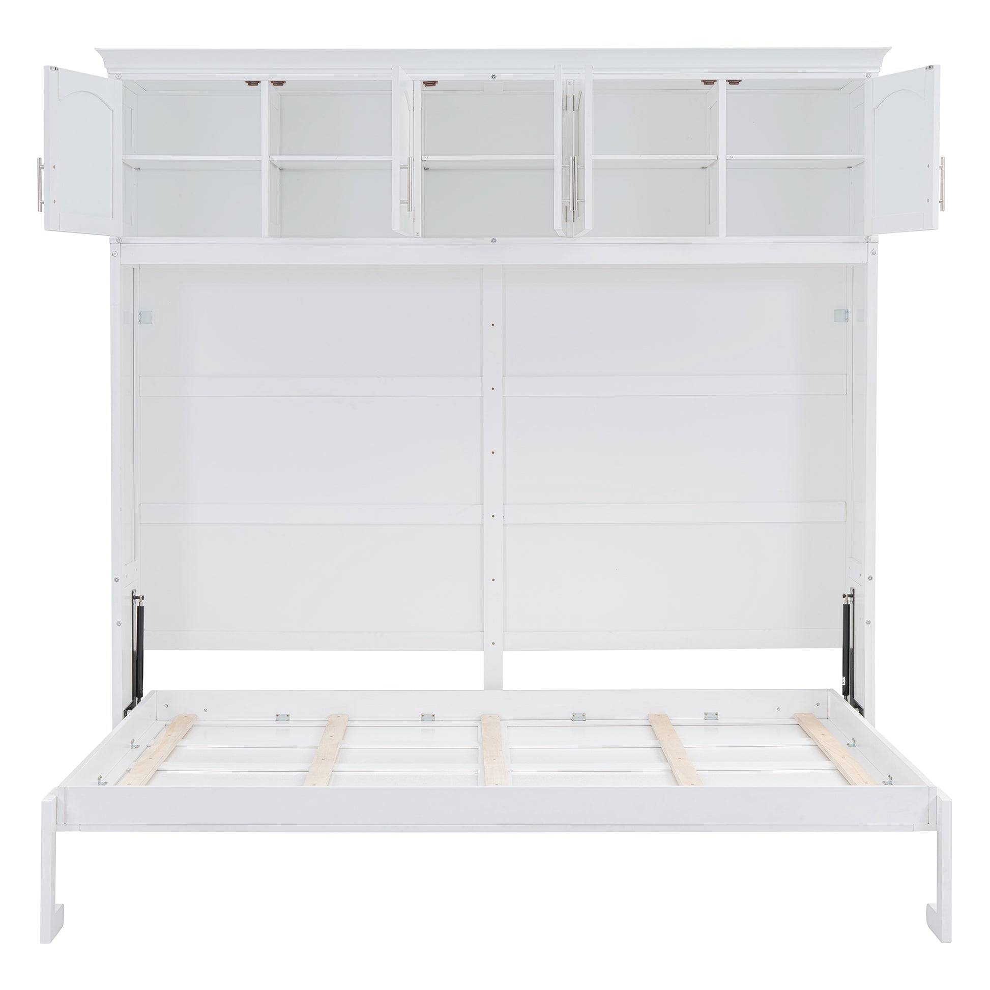 Full Size Murphy Bed Wall Bed With Top Cabinets,White Full White Plywood