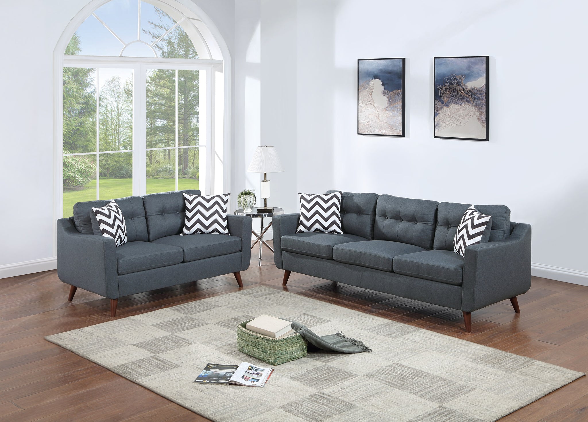 Modern Cozy Sofa Loveseat W Pillows 2Pc Sofa Set Blue Gray Polyfiber Couch Tufted Cushions Living Room Blue Gray Primary Living Space Firm Tufted Back Contemporary,Modern Pine Square Arms Linen Blend,Pine,Plywood 5 Seat