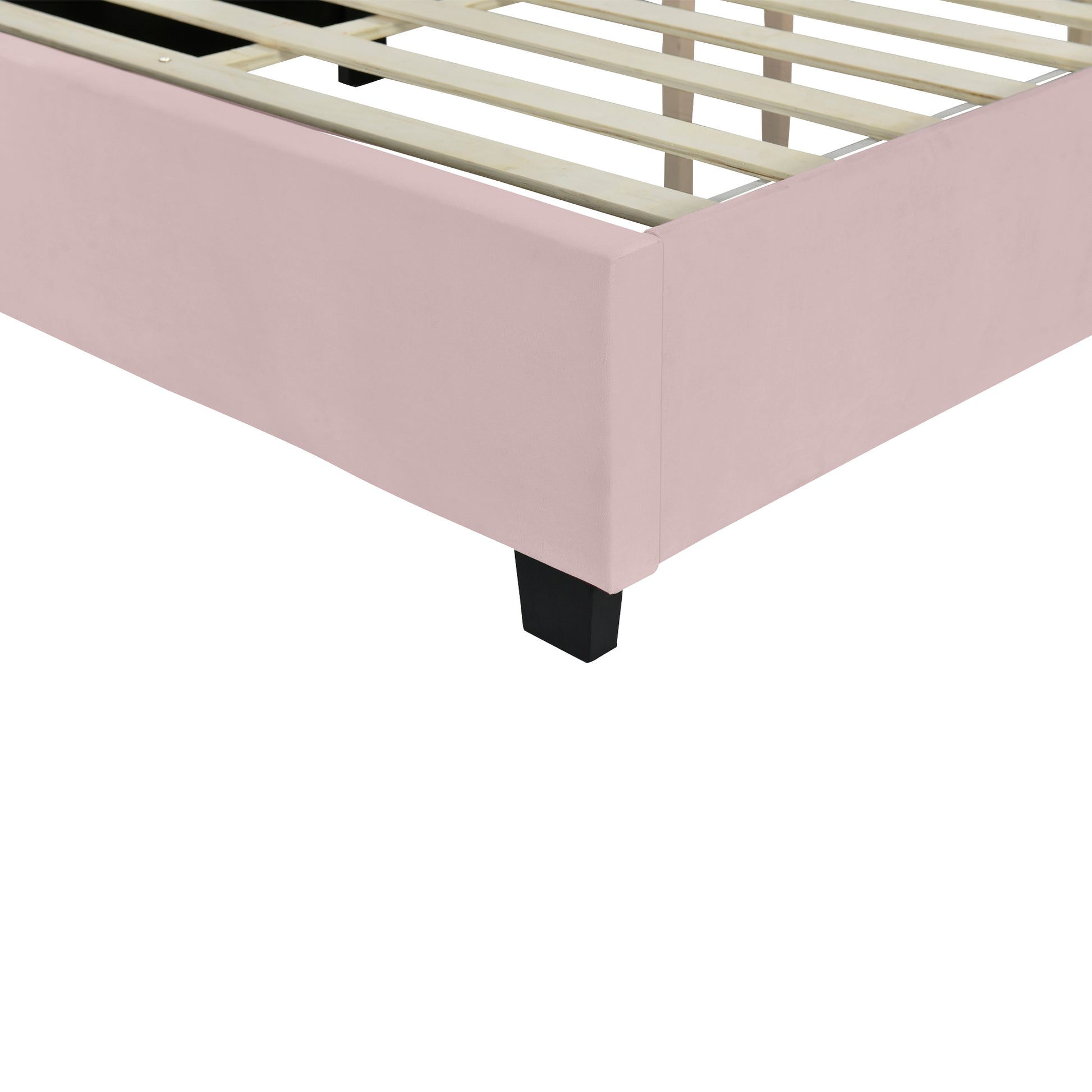 Queen Size Upholstered Platform Bed With Big Headboard, Bedroom Furniture, Velvet, Pink Queen Pink Plywood