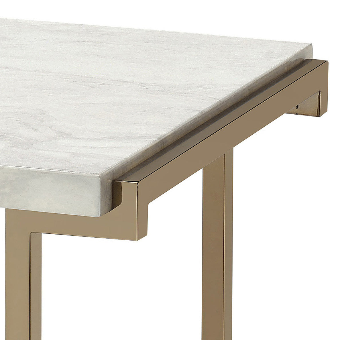White And Champagne Sled Base End Table White Gold Primary Living Space Contemporary Rectangular Wood Metal Sled