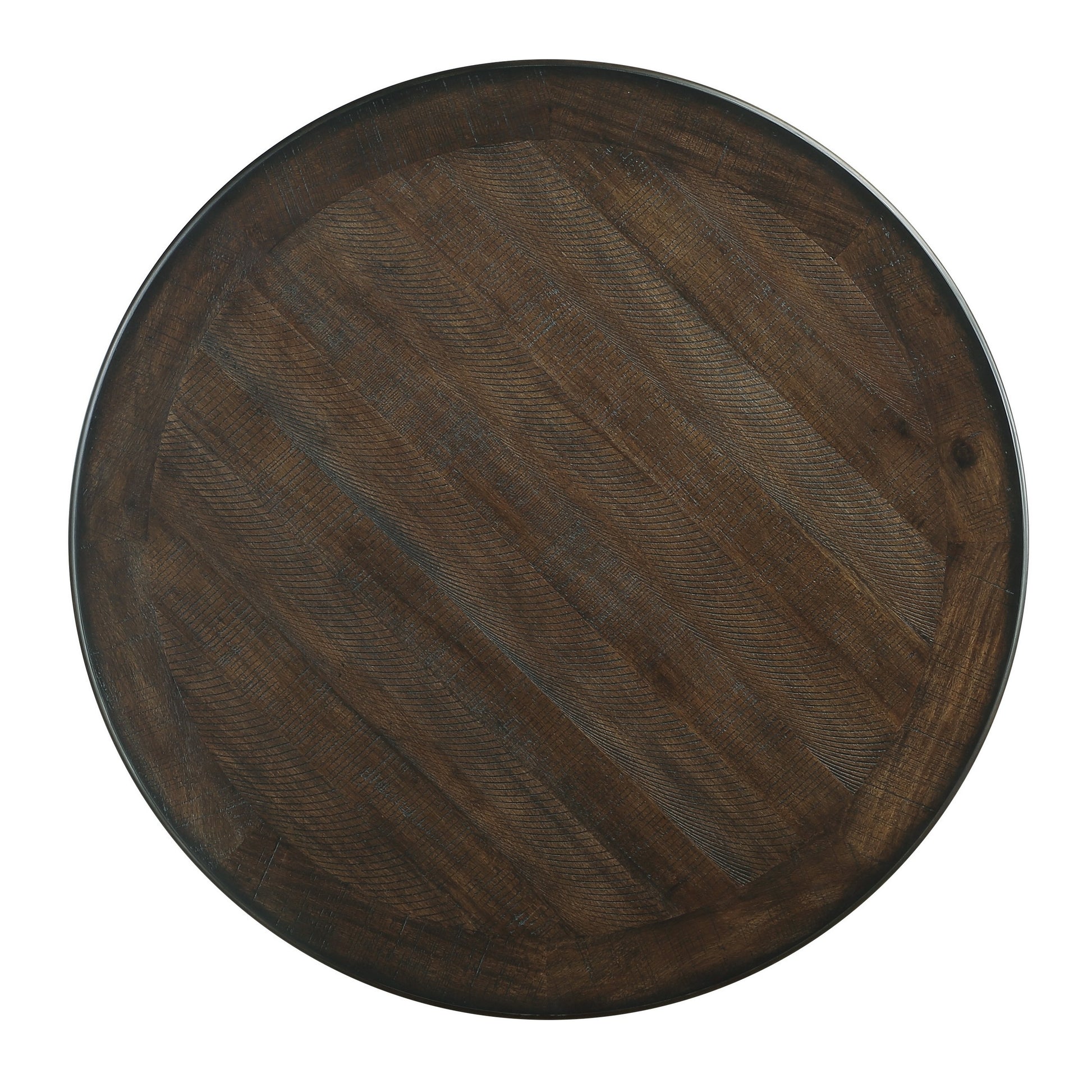 Anji 42 Inch Counter Table, Round Surface, 2 Open Shelves, Brown, Black Black Brown Wood