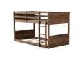 Twin Over Twin Floor Bunk Bed With Panelled Headboard And Footboard, Solid Rubber Wood Foundation With Safety Guardrails, Built In Ladder,Antique Oak Twin Antique Dark Oak Rubber Wood
