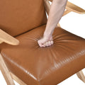 Natural Finish Solid Rubberwood Frame 1Pc Accent Chair Brown Faux Leather Upholstery Living Room Furniture Brown,Natural Primary Living Space Rubberwood Solid Wood