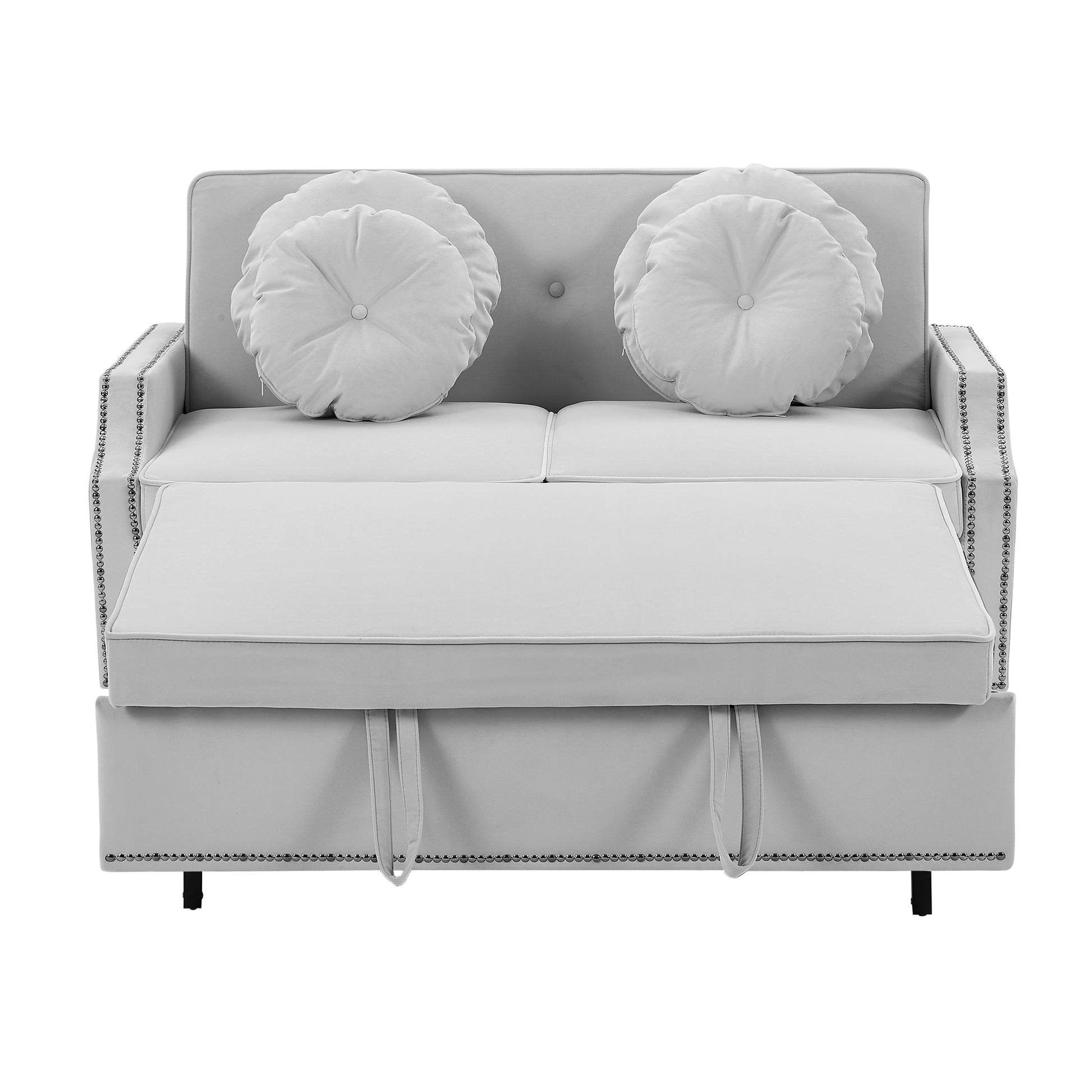 54.7" Multiple Adjustable Positions Sofa Bed Stylish Sofa Bed With A Button Tufted Backrest, Two Usb Ports And Four Floral Lumbar Pillows For Living Room, Bedroom,Or Small Space, Light Grey Light Grey Foam Polyester 2 Seat