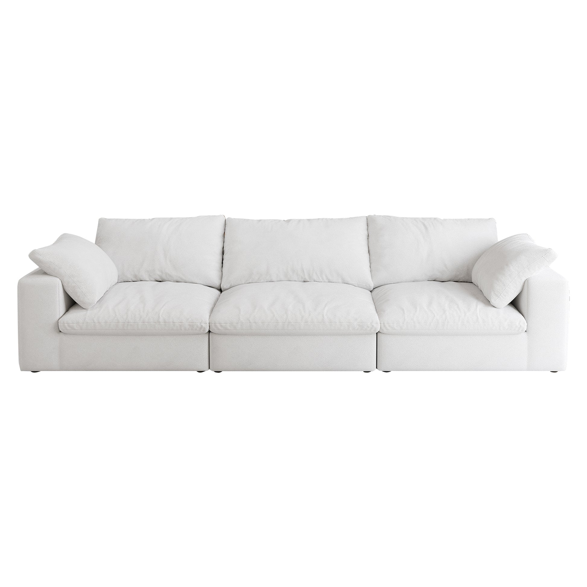 Oversized Cloud Modular Sectional Sofa,120" Down Filled Comfort 3Seater Sofa Couch For Living Room,Minimalist Wide Deep Seat Couches For Office Apartment 3Seaters Natural White Medium Soft Foam 3 Seat