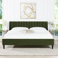 Aspen Vertical Tufted Headboard Platform Bed Set, King, Olive Green Performance Velvet Box Spring Not Required King Olive Green Wood Foam Velvet Velvet