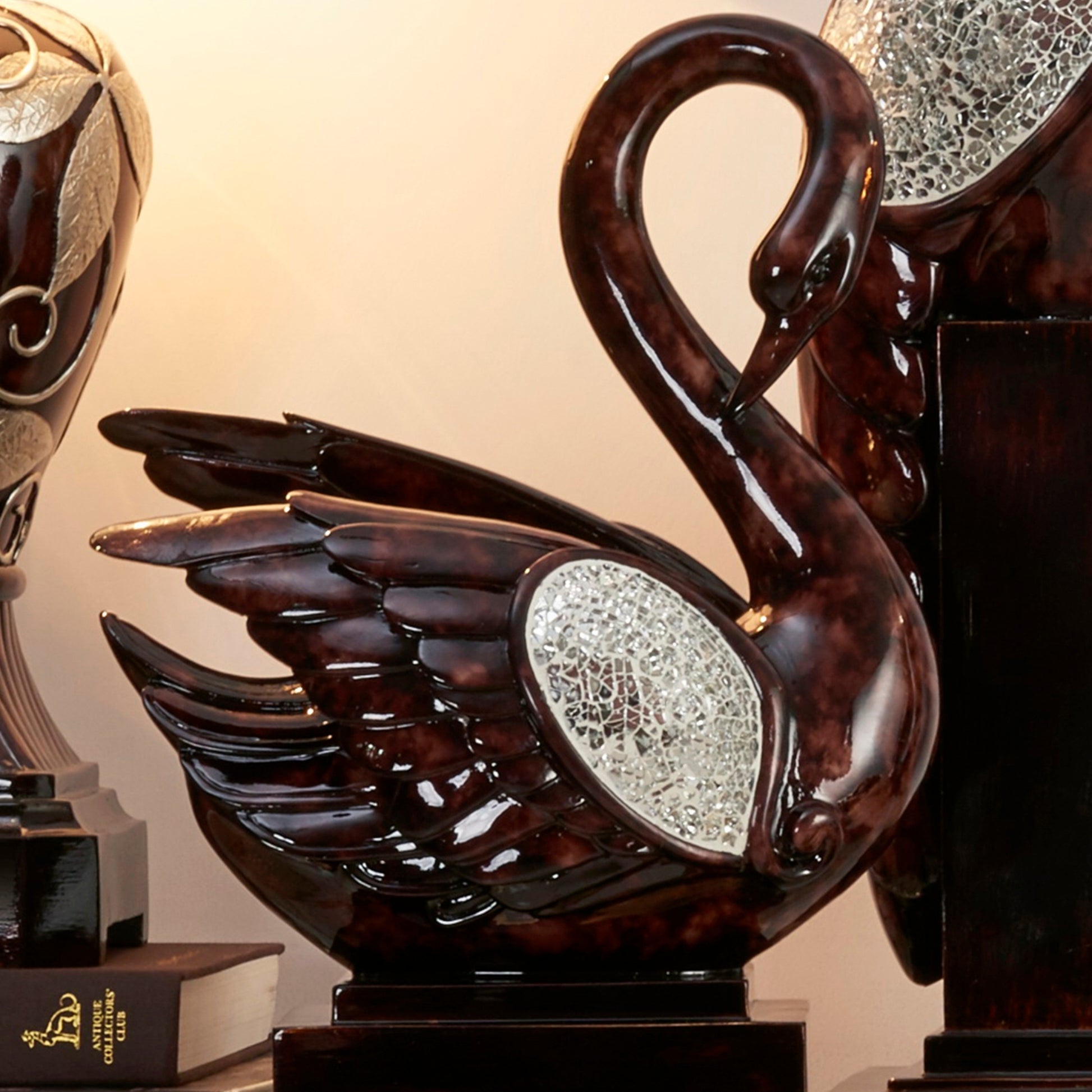 16.5 Inch Tall Folius Floral Foliage Swan Decor Cherry Polyresin