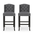 Vienna Contemporary Fabric Tufted Wingback 31 Inch Counter Stools, Set Of 2, Charcoal And Dark Brown Charcoal Fabric