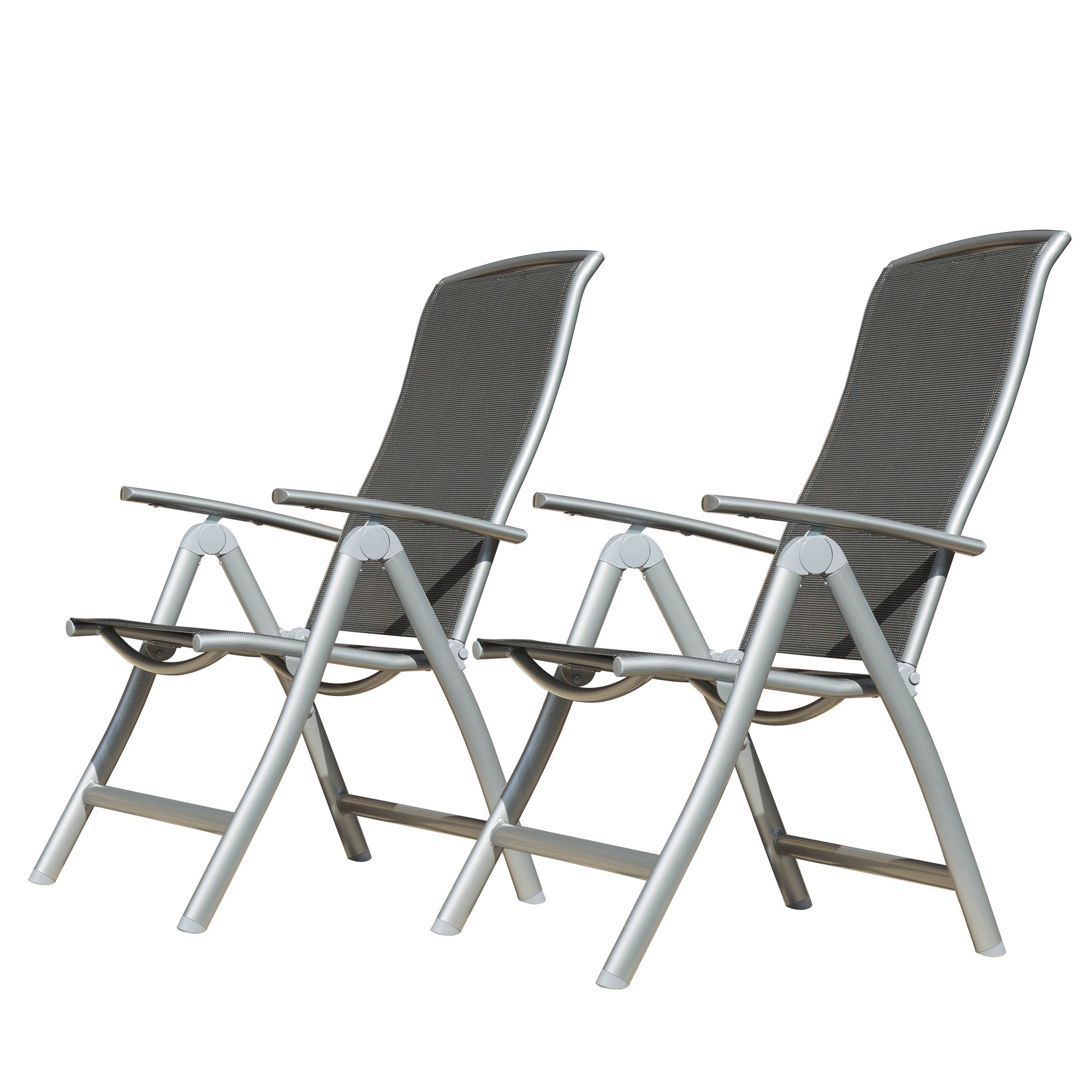 Patio Folding Chairs Set Of 2, Aluminium Frame Outdoor Reclining Patio Chairs For Garden Camping Poolside Beach Deck, Adjustable High Back Lawn Chairs With Textilene Fabric Seat, Dark Gray Dark Gray Aluminium