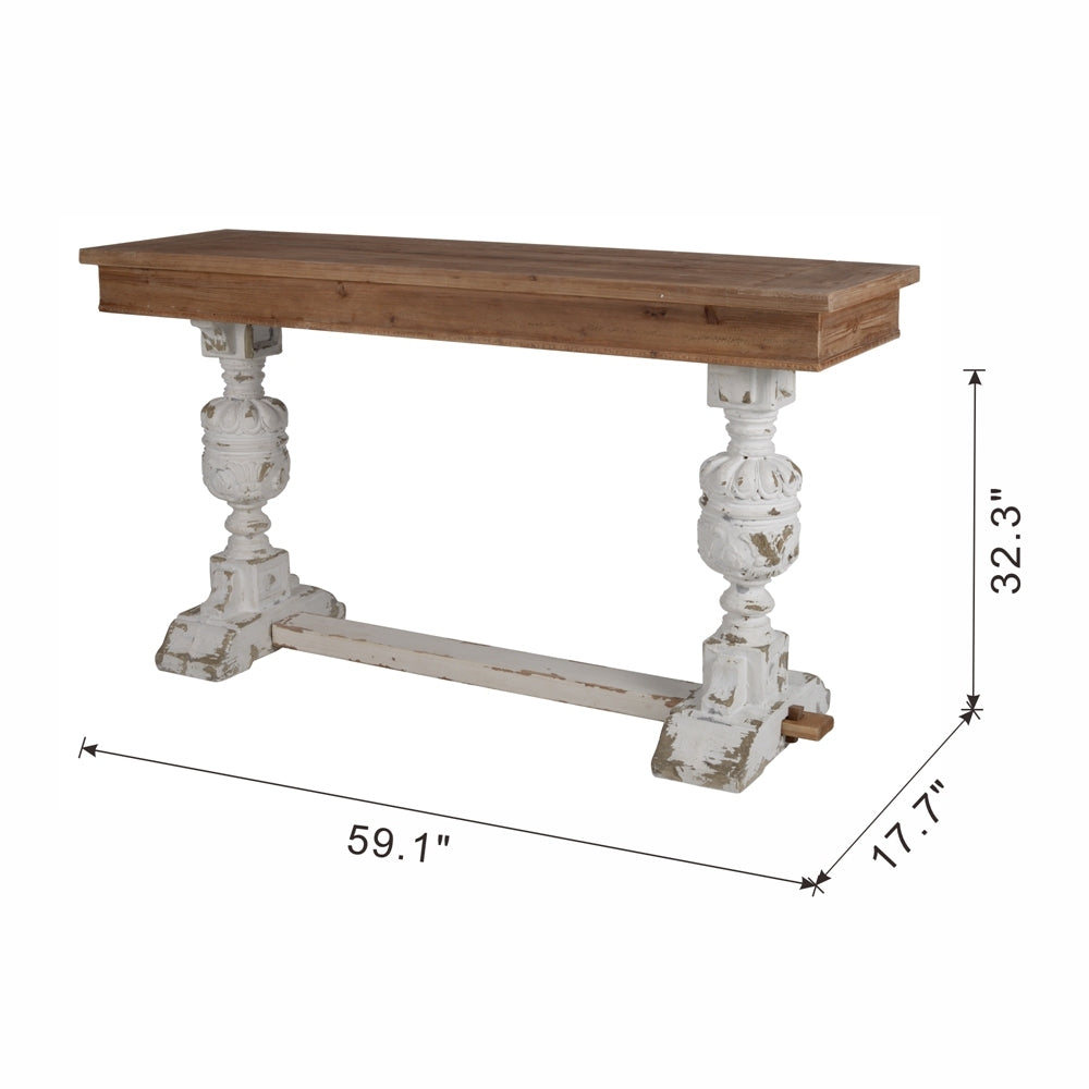59X18X32" Alcott Buffet Table Brown Antique White Boho,European,Farmhouse,French Country,Rustic Solid Wood Mdf