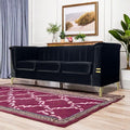 Fx P82 Bk Sofa Modern Sofa Couches For Living Room, 82.67Inches Velvet Velvet Tight Back Chesterfield Design Couch Upholstered Sofa With Metal Legs Decor Furniture For Bedroom Black Velvet 3 Seat
