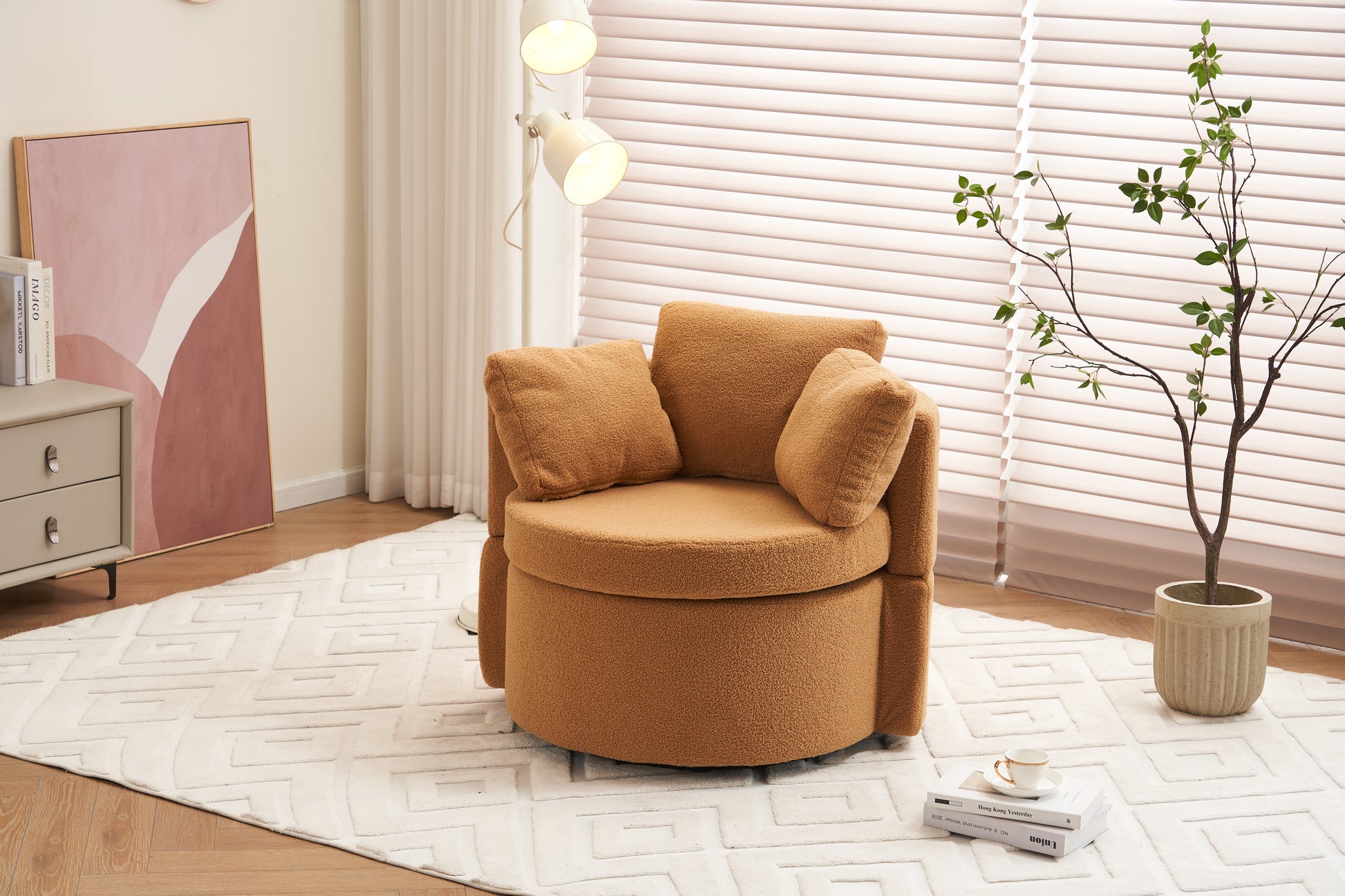 029 Teddy Fabric Swivel And Storage Chair With Back Cushion For Living Room,Khaki Khaki Primary Living Space Modern Foam Teddy