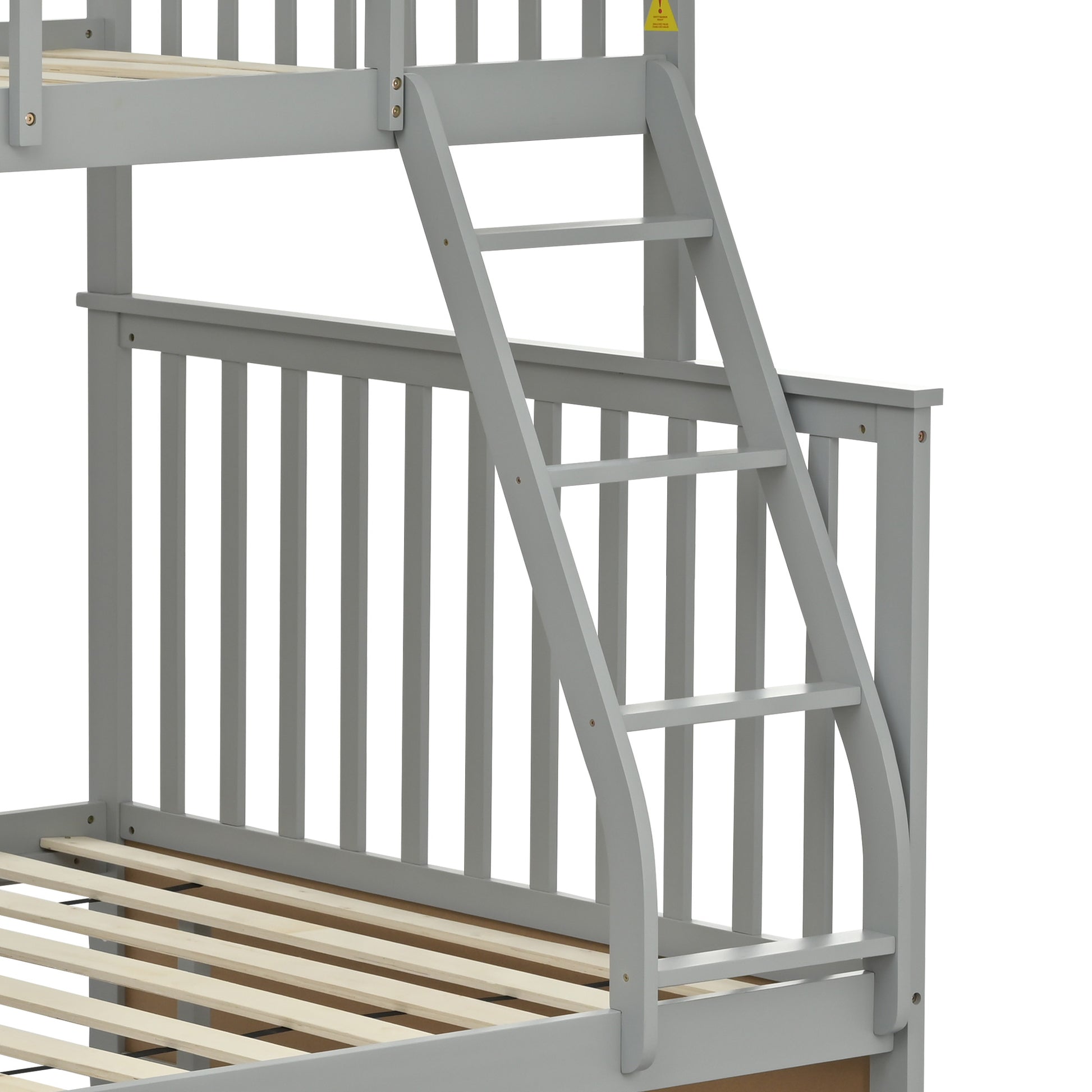 Twin Over Full Bunk Bed With Storage Drawers, Wooden Bunk Bed With Ladder And Safety Guard Rails Gray Full Gray Wood