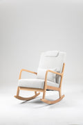 Rocking Chair Upholstered Fabric Rocking Armchair Indoor With High Backrest Glider Chairs And Lumbar Pillow For Living Room Beige Linen