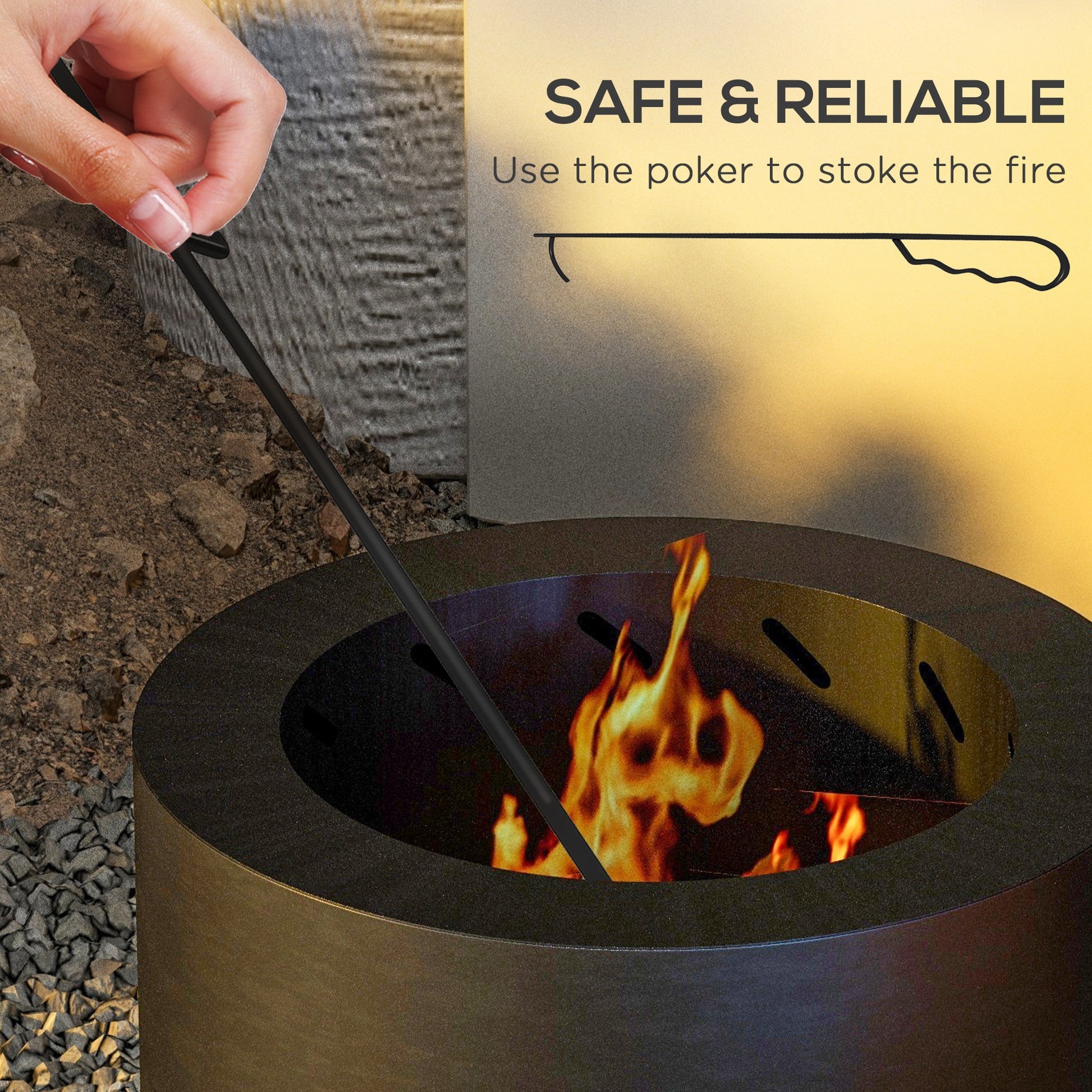 Outsunny Smokeless Fire Pit, 19" Portable Wood Burning Firepit With Poker, Low Smoke Camping Bonfire Stove For Backyard Patio Picnic, Stainless Steel, Black Black Steel