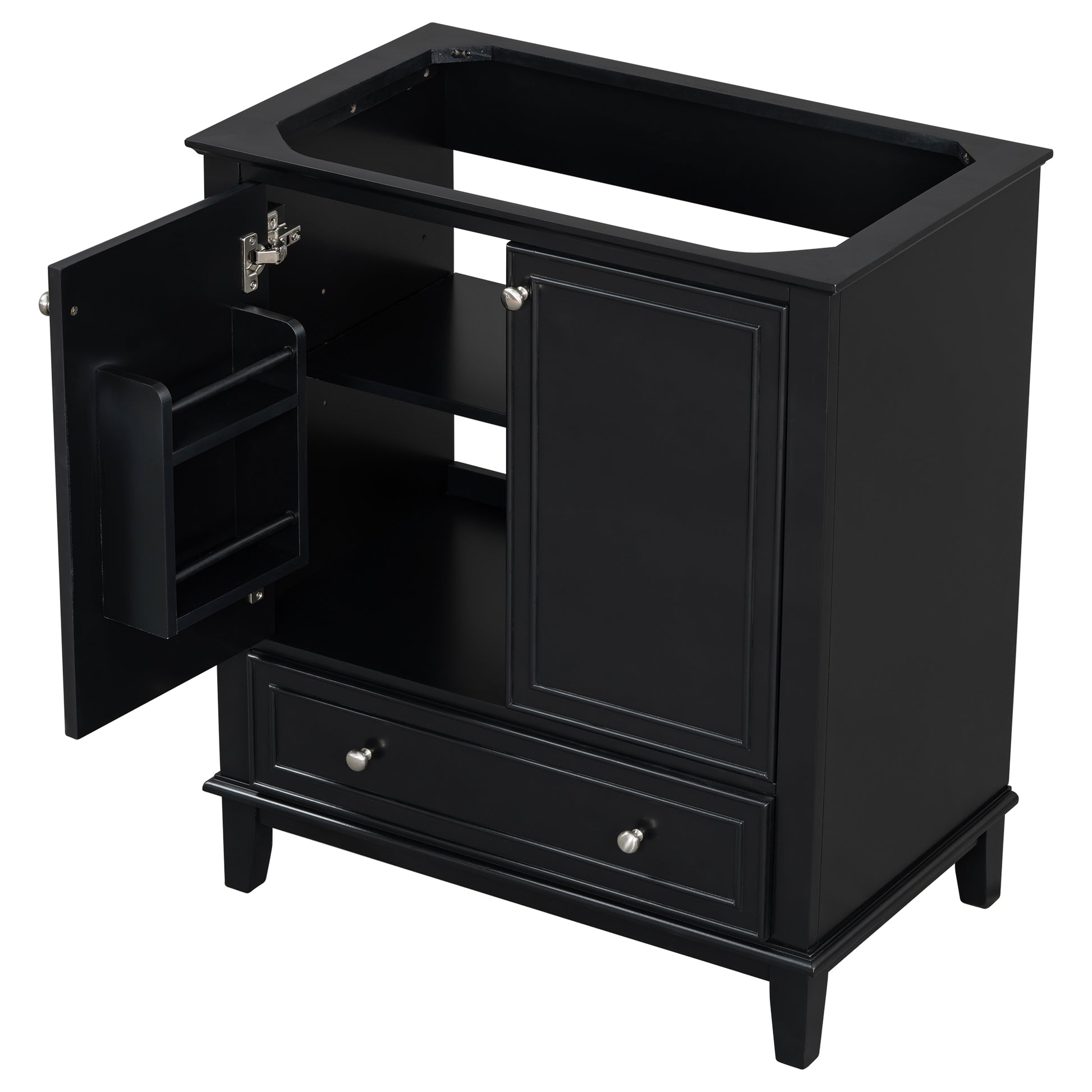 30" Bathroom Vanity Without Sink, Base Only, Multi Functional Bathroom Cabinet With Doors And Drawer, Solid Frame And Mdf Board, Black Black Solid Wood Mdf