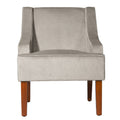 Velvet Fabric Upholstered Wooden Accent Chair With Swooping Armrests, Gray And Brown Light Gray Wood Fabric