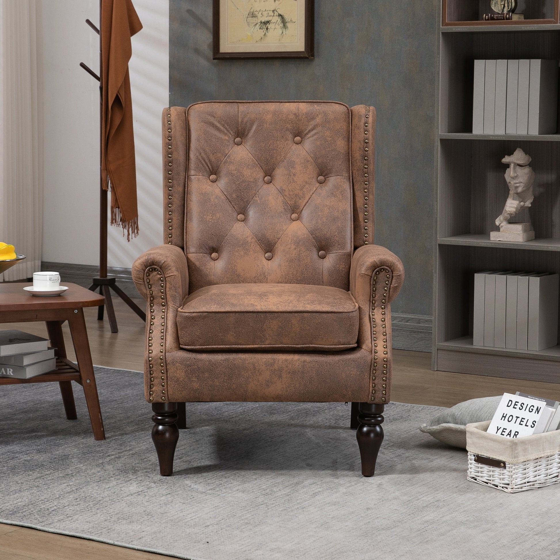 Coolmore Wood Frame Armchair, Modern Accent Chair Lounge Chair With Sturdy Wood Legs For Living Room Bedroom Coffee Pu Coffee Foam Microsuede
