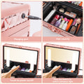 Portable Makeup Case With Led Mirror Travel Makeup Bag Cosmetic Organizer Box With Locks, Brush Holder, Dividers, Rechargeable, Rose Gold Rose Gold Aluminium Alloy