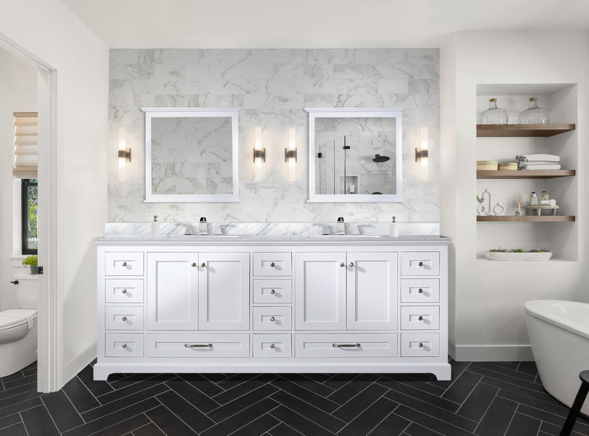 White Double Bath Vanity 84 In. W X 22 In. D White Plywood Wood