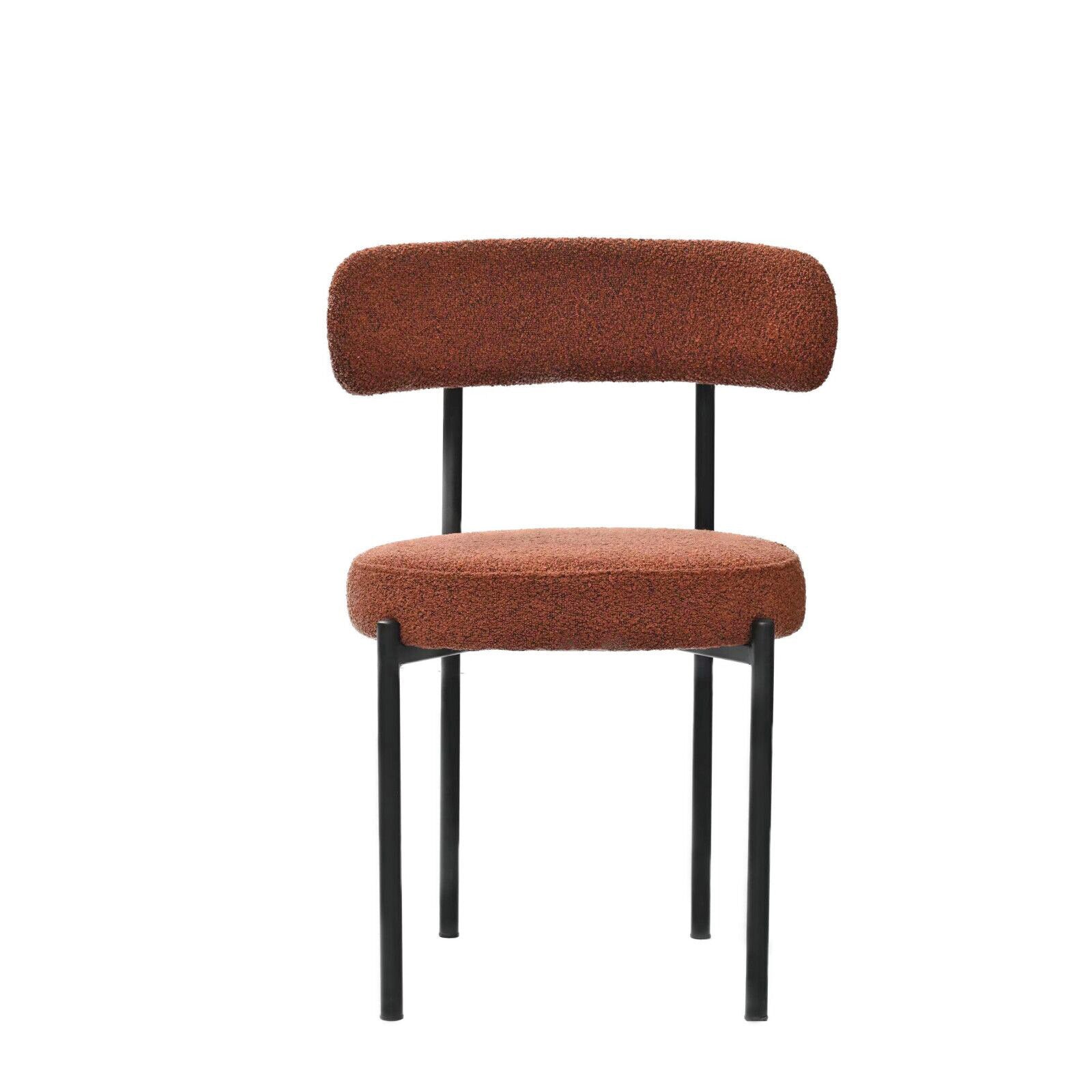 Brown Boucle Dining Chairs Set Of 2,Mid Century Modern Curved Backrest Chair,Round Upholstered Kitchen Chairs Metal Brown Dining Room Modern Banquet Chair Tufted Back Velvet