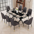 1 Table And 8 Chairs Set.A Rectangular Dining Table With A Imitation Marble Black Table Top And Black Metal Legs.Paired With 8 Chairs With Pu Leather Seat Cushion And Black Metal Legs.F 1538,C 007 Black Glass Metal