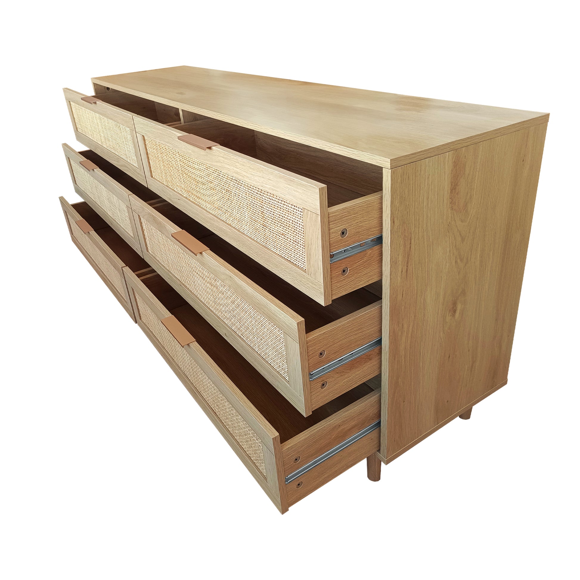 51.18"6 Drawers Rattan Storage Cabinet Rattan Drawer,For Bedroom,Living Room,Natural Same Sku:W75784346 Natural Mdf