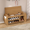 Retro Multifunctional Storage Bench With Cushion And Curved Side Panel For Entrance And Living Room Natural Natural Mdf