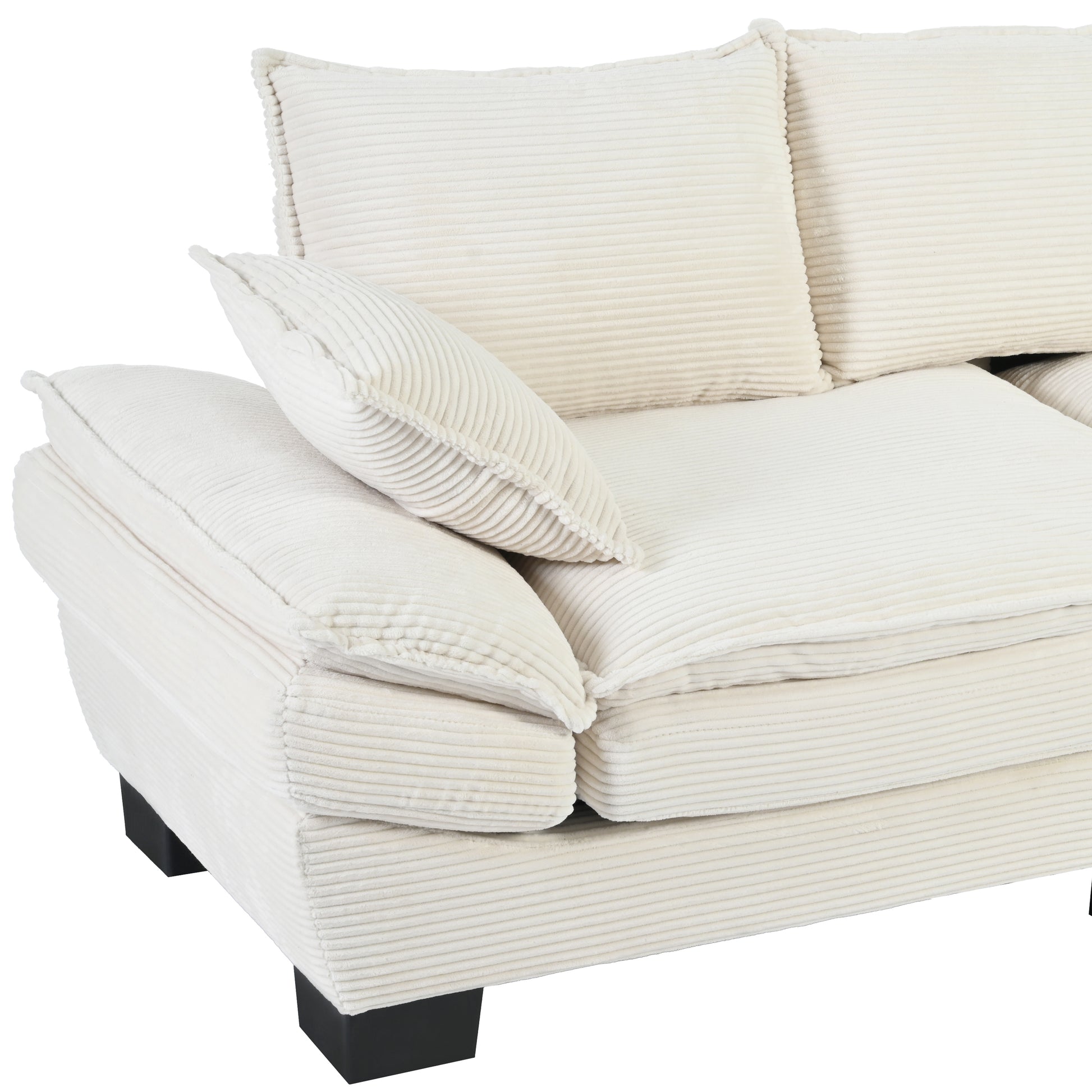 85.4" Modern Curved Sofa, Back Upholstered Couch With 2 Decorative Throw Pillows, Corduroy Fabric Couch For Living Room, Bedroomapartment Beige Corduroy 2 Seat