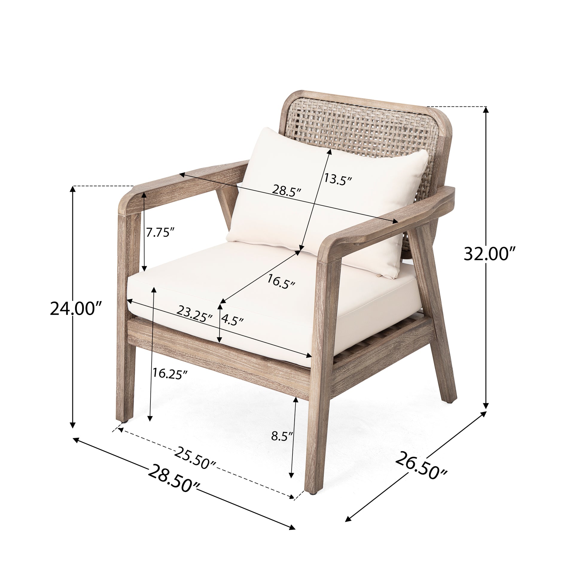 Set Of 2 Outdoor Acacia Wood Patio Club Chair, Patio Furniture,Waterproof Thick Cushion Deep Seating For Porch, Garden, Backyard, Balcony, Weight Capacity 400Lbs, Light Brown Finish, Cream Cushion Yes Deep Seating Light Brown Garden & Outdoor Foam Acacia