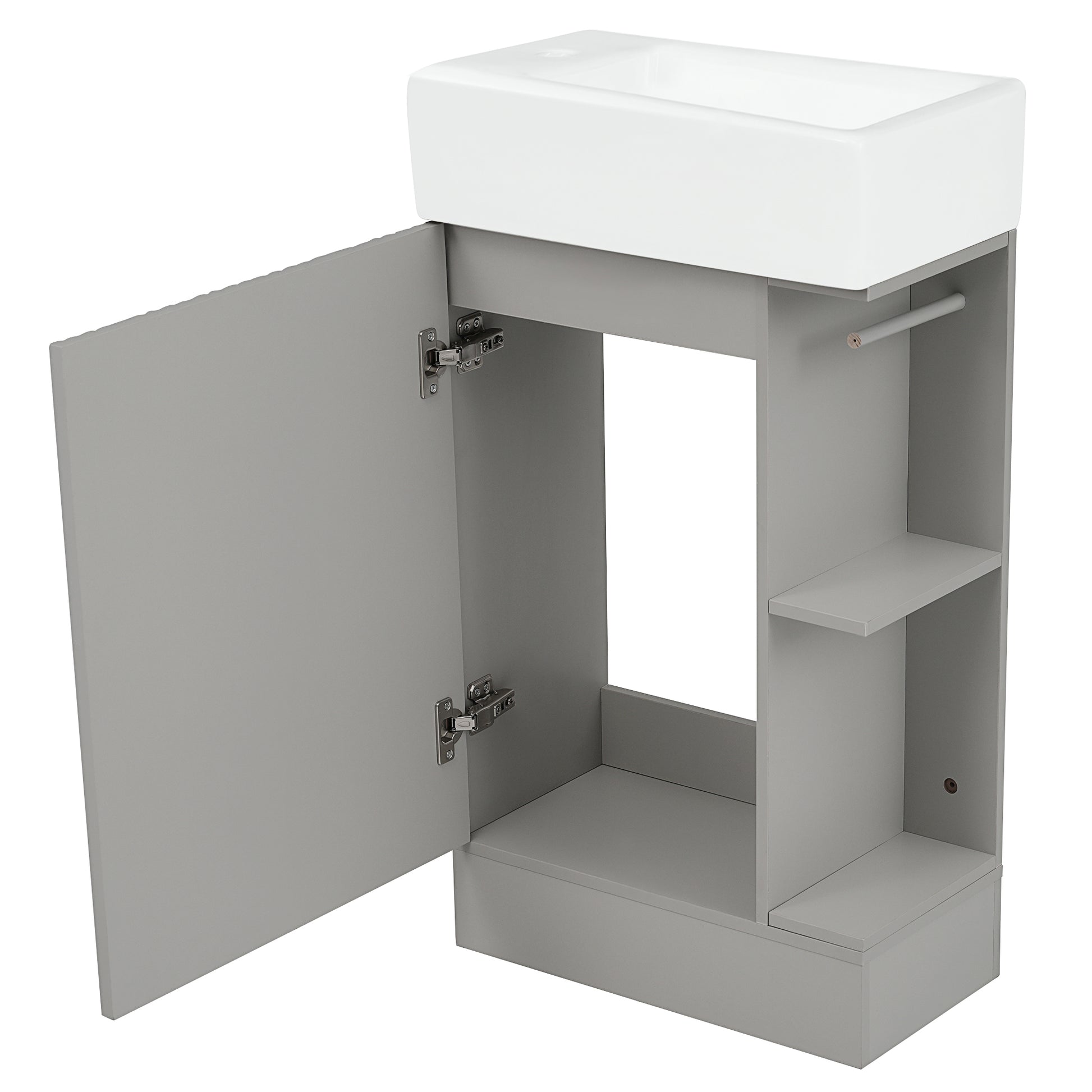 18.6" Bathroom Vanity With Sink, Bathroom Vanity Cabinet With Two Tier Shelf, Left Or Right Orientation, Grey Grey Mdf