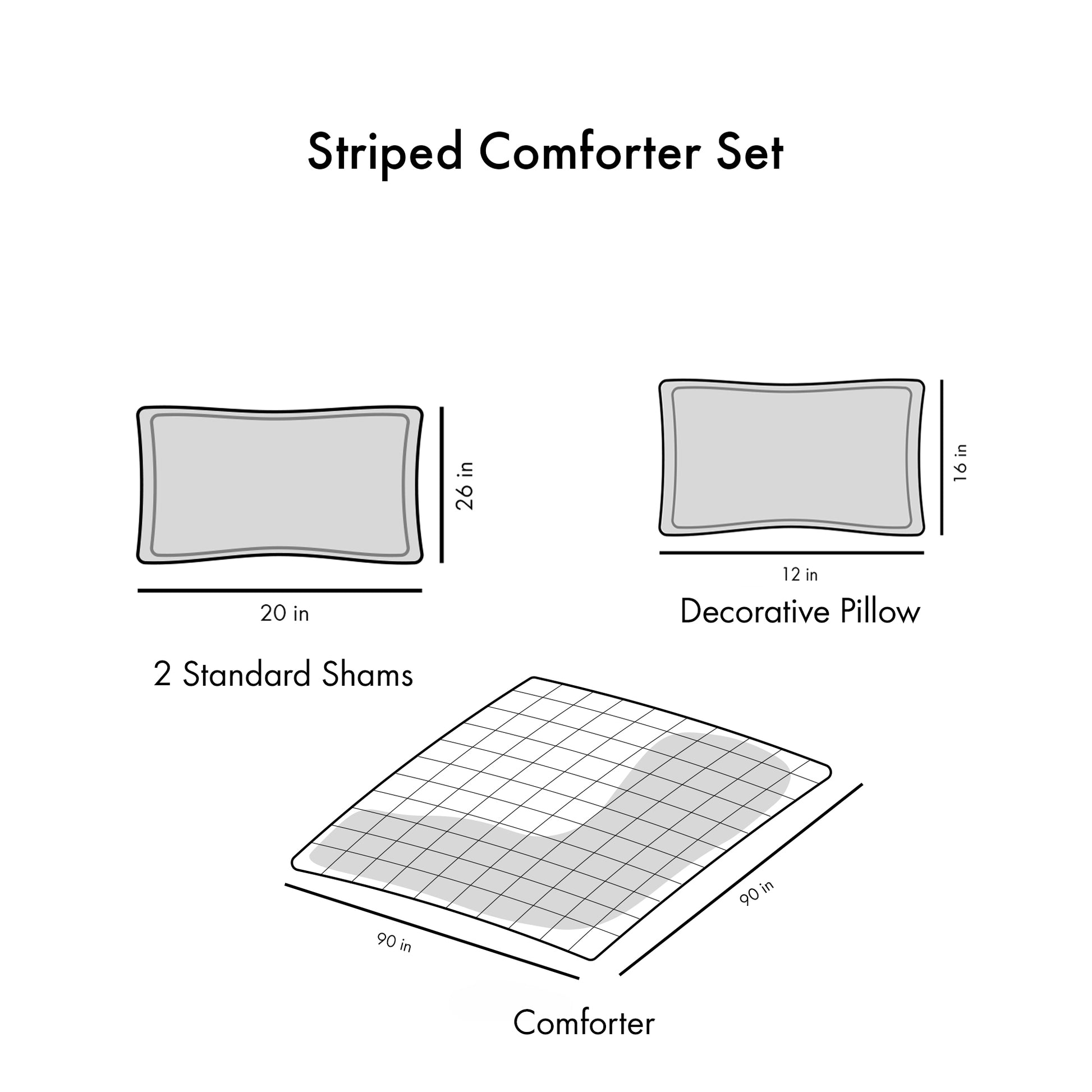 Striped Comforter Set Full Grey Microfiber