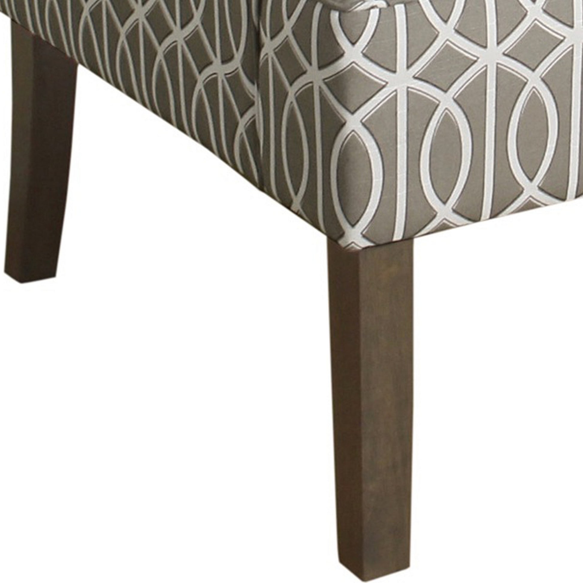 Fabric Upholstered Wooden Accent Chair With Trellis Pattern Design, Gray, White And Brown Grey Brown Wood Fabric