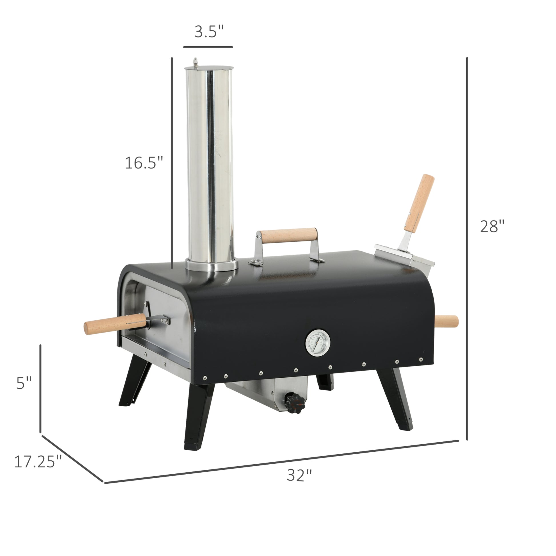 Outsunny Outdoor Pizza Oven With 12" Rotating Stone, Peel And Cover, Portable Pellet Wood Fired Pizza Maker With Foldable Legs, Stainless Steel Pizza Grill For Outside, Backyard, Outdoor Kitchen Black Steel