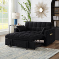 4 In1 Loveseat Sofa Bed With Armrests & Storage Pockets, Multi Function Tufted Pull Out Sofa Bed With Adjustable Backrest And Pillows, Convertible Loveseat Sofa Couch,Black Black Velvet Primary Living Space Medium Soft Tufted Back American