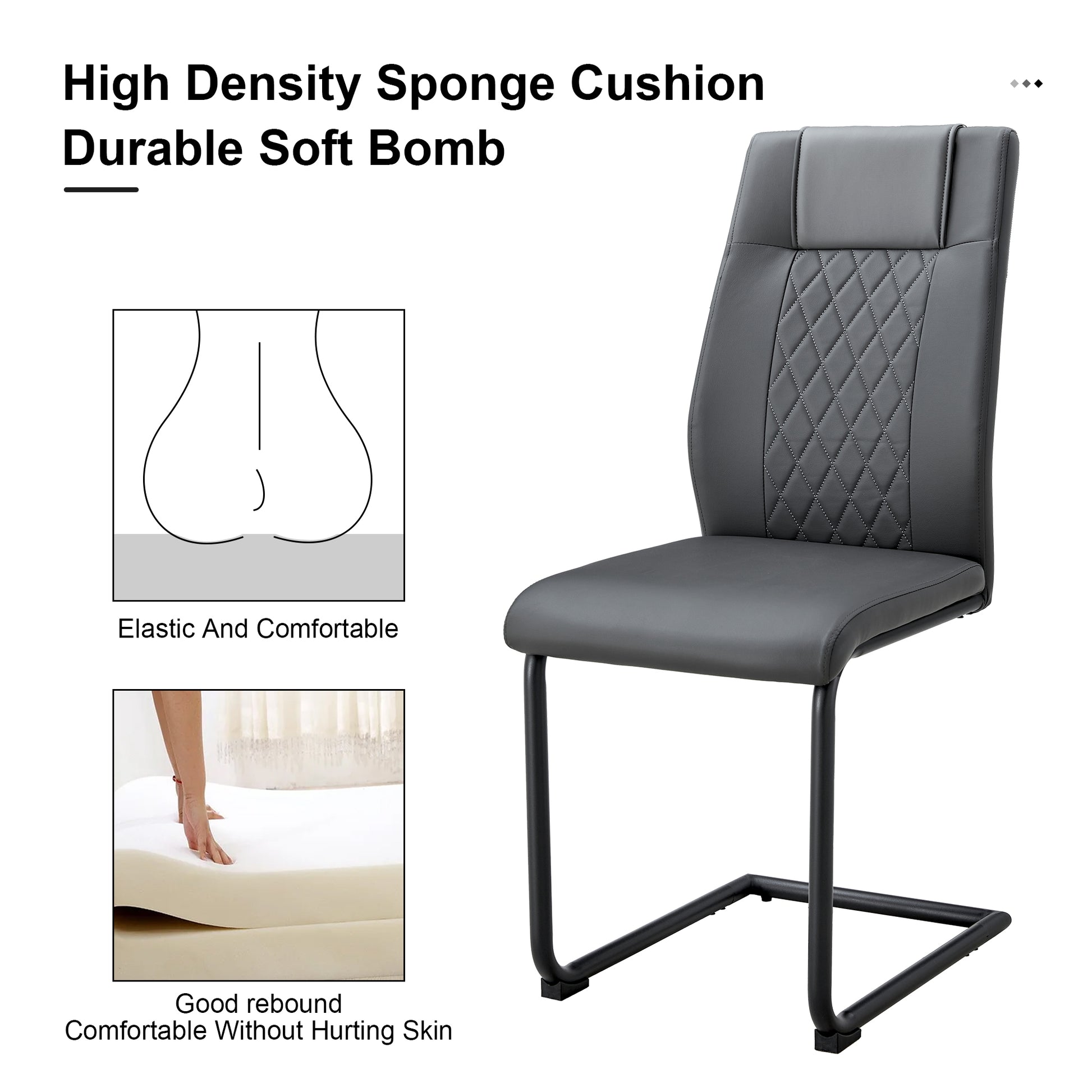 Table And Chair Set. Large Modern White Imitation Marble Patterned Round Table With Black Metal Legs. Nice Minimalism, Comfortable Seats And Black Metal Legs. White Gray Seats 4 Glass Metal