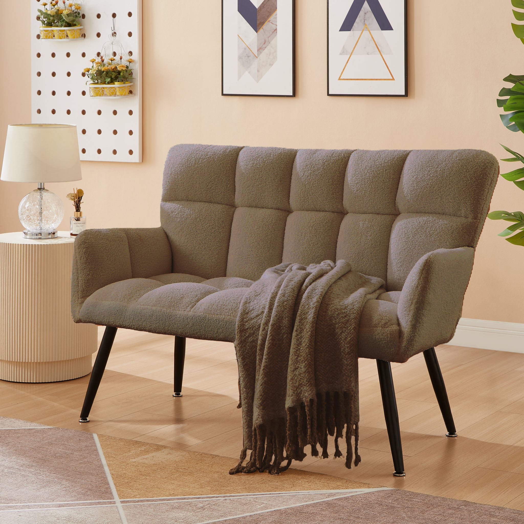 52'' Small Loveseat Sofa, Couch 2 Seater With Quilting Backs For Living Room, Bedroom And Small Space Color:Brown Brown Teddy