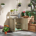 Outsunny Potting Bench, Outdoor Wooden Potting Table With Storage Cabinet With 2 Shelves, Garden Work Bench With Galvanized Plated Tabletop For Backyard, Balcony, Natural Natural Wood