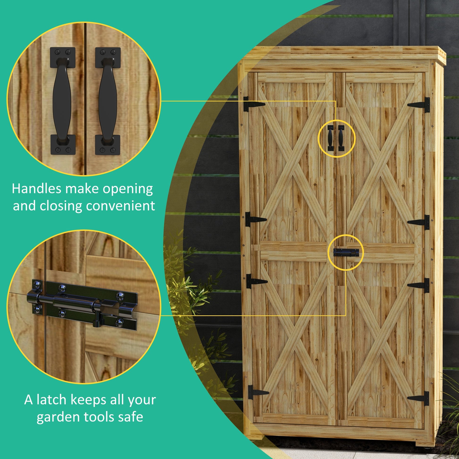 Outsunny Wooden Garden Shed, Outdoor Storage Cabinet With Waterproof Galvanized Metal Roof, Narrow Tool Shed With 3 Shelves And Lockable Door, Natural Natural Wood