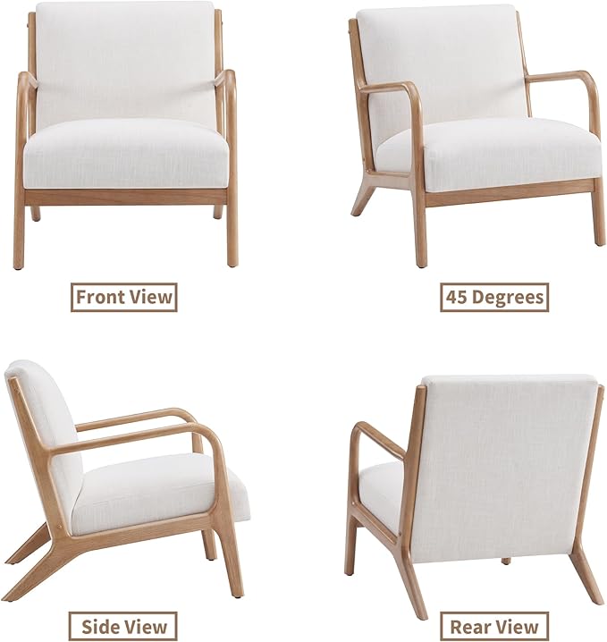 Living Room Accent Arms Bedroom,Office,Apartment, Reading Chair, Single, Linen Fabric White 2 White Wood