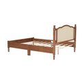 Queen Size Wooden Platform Bed With Natural Rattan Headboard, Vintage Bed Frame With Wooden Slat Support, Walnut Box Spring Not Required Queen Walnut Wood