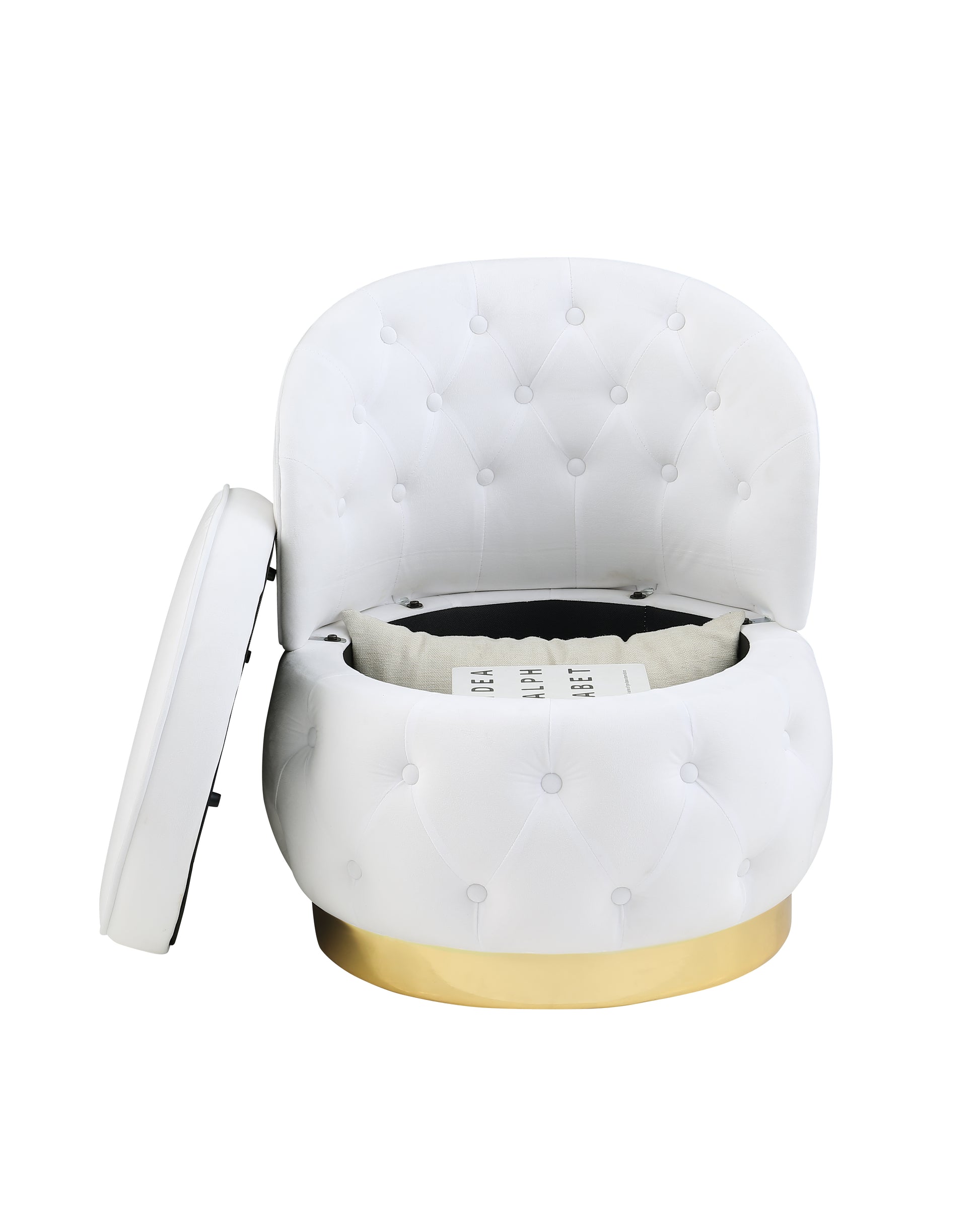 360 Degree Swivel Cuddle Barrel Accent Storage Chairs White Velvet