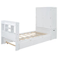 Twin Size Platform Bed With Storage Headboard And Footboard, Pull Out Shelves And Twin Size Trundle, White Box Spring Not Required Twin White Wood Bedroom Bed Frame Solid Wood Mdf