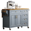 K&K 52'' Kitchen Island With Drop Leaf, Embossed Texture Kitchen Island On Wheels With Spice Rack, Towel Rack, 2 Doors And 5 Drawers, Kitchen Storage Cart With Adjustable Shelf For Kitchen, Blue