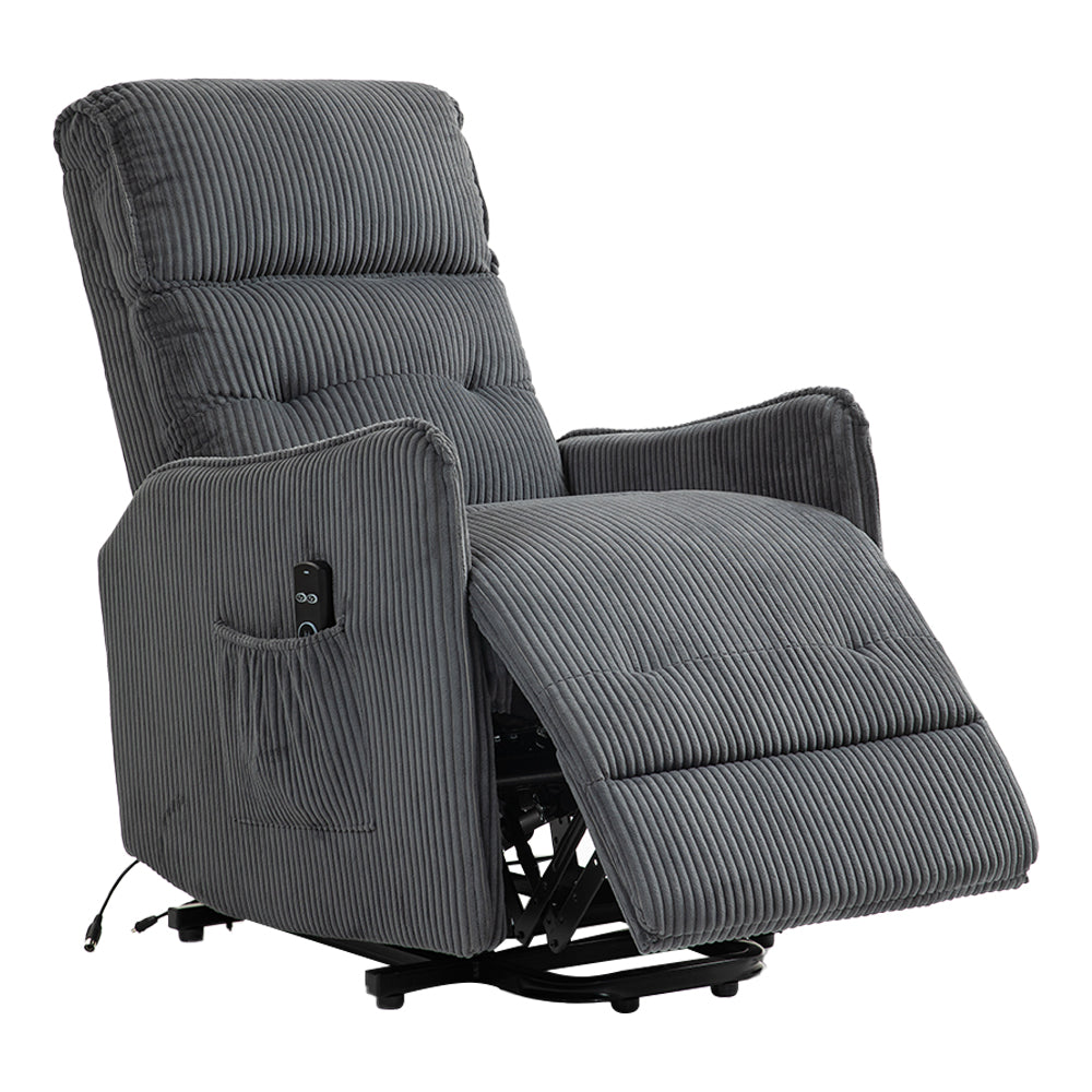 Coolmore Recliner Chair, Electric Recliner Chairs For Adults, Side Pocket Power Reclining Chair Pocket Springs Seat Cushion, Corduroy Fabric Recliner Sofa For Living Room, Bedroom, Home Theater Dg Dark Gray Foam Corduroy