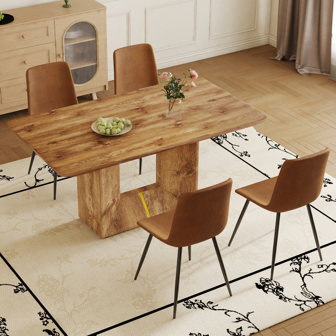 Table And Chair Set. Modern Dining Table With Mdf Top And Beautiful Mdf Legs. Comes With Brown Comfortable Chair With Seat And Metal Legs. Suitable For A Wide Range Of Decorative Styles. Brown,Wood Seats 4 Mdf
