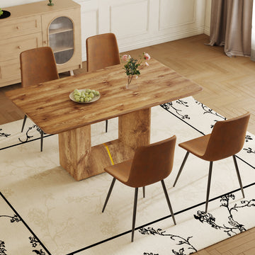 Table And Chair Set. Modern Dining Table With Mdf Top And Beautiful Mdf Legs. Comes With Brown Comfortable Chair With Seat And Metal Legs. Suitable For A Wide Range Of Decorative Styles. Brown,Wood Seats 4 Mdf