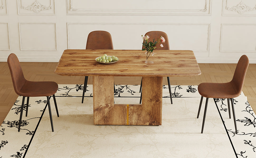 Table And Chair Set. Modern Dining Table With Mdf Top And Beautiful Mdf Legs. Comes With Brown Comfortable Chair With Seat And Metal Legs. Suitable For A Wide Range Of Decorative Styles. Brown,Wood Seats 4 Mdf