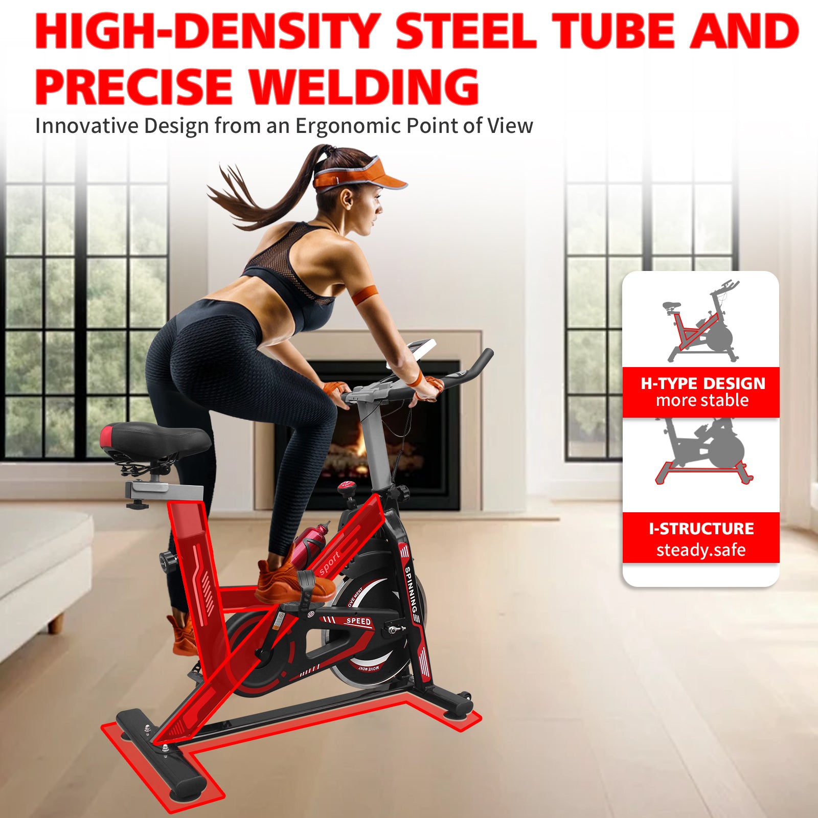 Indoor Exercise Bike Cycling Bike With Comfortable Seat Cushion Black Red Indoor Fitness Black Red Gym Steel